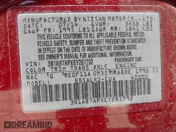 ✅ 2014 Nissan Sentra FE+ S • VIN: 3N1AB7APXEY281792 • Lot: 42122338. Wystawiony na IAAI z przebiegiem 178 090 mil. Bezpłatny archiwum sprzedaży aukcyjnych z USA i szczegółowy raport historii pojazdu na DreamBid. Zdjęcie 9.