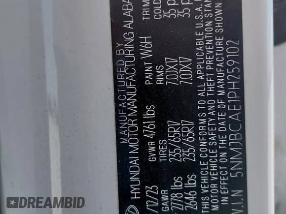 2023 Hyundai Tucson SEL z VIN 5NMJBCAE1PH259102, wystawiony jako Copart lot #71931035 z przebiegiem 50 181 mil mil oraz Czysty tytuł • Clean title. Historia ofert i sprzedaży dostępna na DreamBid. Obrazek 14.