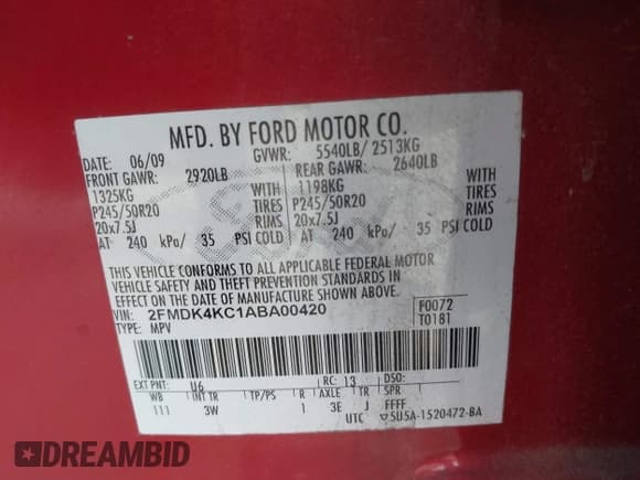 ✅ 2010 Ford Edge Limited • VIN: 2FMDK4KC1ABA00420 • Лот: 43670870. Опубликован ранее на IAAI с пробегом 118 816 миль. Бесплатный доступ к архиву аукционных продаж из США и подробный отчёт об истории автомобиля на DreamBid. Изображение 9.