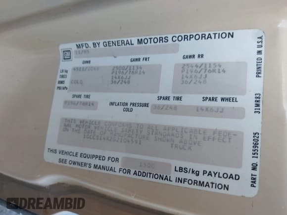 ✅ 1986 Chevrolet S-10 • VIN: 1GCCS14R2G2104591 • Lot: 43591395. Wystawiony na IAAI z przebiegiem 59 414 mil. Bezpłatny archiwum sprzedaży aukcyjnych z USA i szczegółowy raport historii pojazdu na DreamBid. Zdjęcie 9.