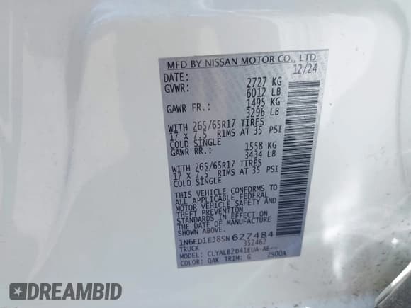 ✅ 2025 Nissan Frontier SL • VIN: 1N6ED1EJ8SN627484 • Лот: 43301769. Опубликован ранее на IAAI с пробегом 6 765 миль. Бесплатный доступ к архиву аукционных продаж из США и подробный отчёт об истории автомобиля на DreamBid. Изображение 9.