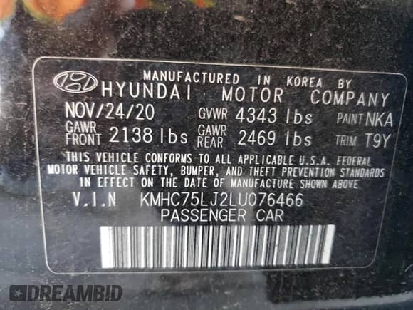 2020 Hyundai Ioniq SE с VIN KMHC75LJ2LU076466, выставлен на аукционе Copart как лот 61099775 с пробегом 33 875 миль миль и Списание • Salvage title. История ставок и продаж доступна на DreamBid. Изображение 13.