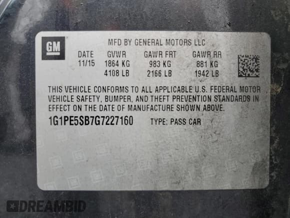 ✅ 2016 Chevrolet Cruze LT • VIN: 1G1PE5SB7G7227160 • Лот: 82657615. Опубликован ранее на Copart с пробегом 83 666 миль. Бесплатный доступ к архиву аукционных продаж из США и подробный отчёт об истории автомобиля на DreamBid. Изображение 12.