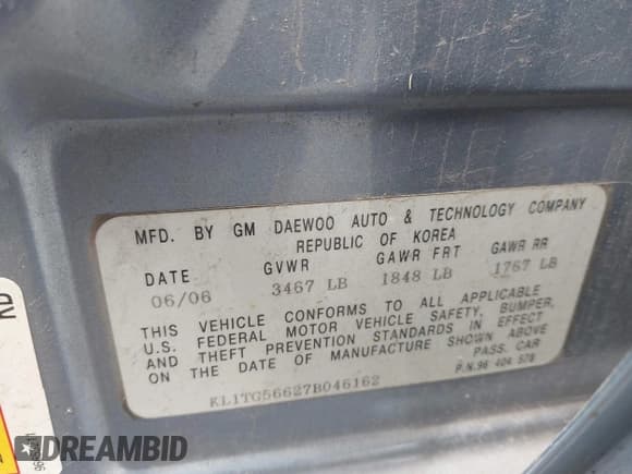 ✅ 2007 Chevrolet Aveo LT • VIN: KL1TG56627B046162 • Lot: 42065922. Wystawiony na IAAI z przebiegiem 116 359 mil. Bezpłatny archiwum sprzedaży aukcyjnych z USA i szczegółowy raport historii pojazdu na DreamBid. Zdjęcie 9.