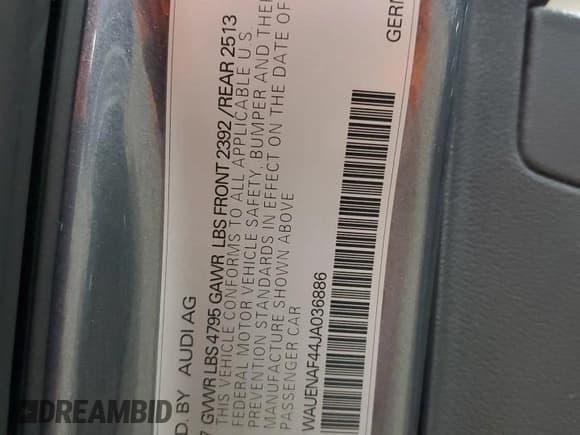 ✅ 2018 Audi A4 Premium Plus • VIN: WAUENAF44JA036886 • Lot: 91765105. Wystawiony na Copart z przebiegiem 55 307 mil. Bezpłatny archiwum sprzedaży aukcyjnych z USA i szczegółowy raport historii pojazdu na DreamBid. Zdjęcie 12.