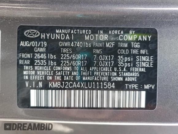 ✅ 2020 Hyundai Tucson SE • VIN: KM8J2CA4XLU111584 • Lot: 64382555. Listed on Copart with 68,244 mi. Free auction sales archive from the USA and detailed vehicle history report at DreamBid. Image 13.