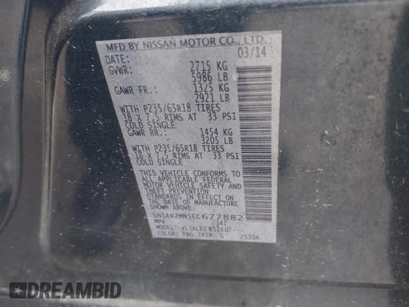 ✅ 2014 Nissan Pathfinder Platinum • VIN: 5N1AR2MN5EC677882 • Lot: 42446911. Listed on IAAI with 225,328 mi. Free auction sales archive from the USA and detailed vehicle history report at DreamBid. Image 9.