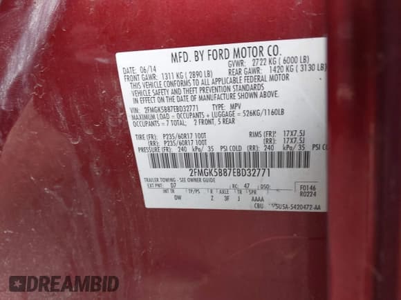 ✅ 2014 Ford Flex SE • VIN: 2FMGK5B87EBD32771 • Лот: 43298991. Опубликован ранее на IAAI с пробегом 217 442 миль. Бесплатный доступ к архиву аукционных продаж из США и подробный отчёт об истории автомобиля на DreamBid. Изображение 9.