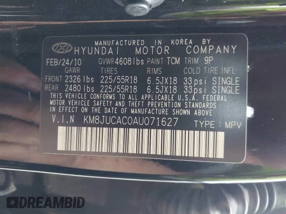 2010 Hyundai Tucson GLS with VIN KM8JUCAC0AU071627, listed as a IAAI auction lot 42617436 with 145,889 mi miles and . Bid and sale history available at DreamBid. Image 9.