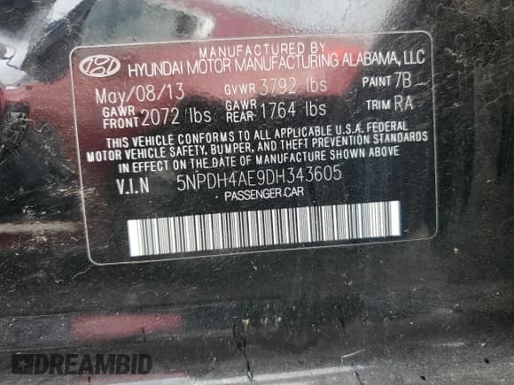 ✅ 2013 Hyundai Elantra GLS • VIN: 5NPDH4AE9DH343605 • Lot: 84947045. Listed on Copart with 160,200 mi. Free auction sales archive from the USA and detailed vehicle history report at DreamBid. Image 12.