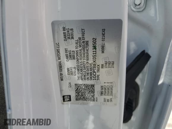 ✅ 2025 Chevrolet Colorado 4WD Work Truck • VIN: 1GCPTBEK0S1123502 • Lot: 56427175. Listed on Copart with 4,826 mi. Free auction sales archive from the USA and detailed vehicle history report at DreamBid. Image 12.