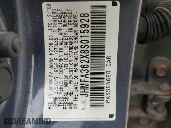 ✅ 2008 Honda Civic • VIN: JHMFA362X8S015928 • Lot: 81120395. Wystawiony na Copart z przebiegiem 209 266 mil. Bezpłatny archiwum sprzedaży aukcyjnych z USA i szczegółowy raport historii pojazdu na DreamBid. Zdjęcie 13.