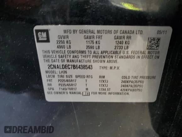 2011 Chevrolet Equinox 1LT с VIN 2CNALDEC7B6438543, выставлен на аукционе Copart как лот 87121015 с пробегом 180 535 миль миль и Чистый • Clean title. История ставок и продаж доступна на DreamBid. Изображение 13.