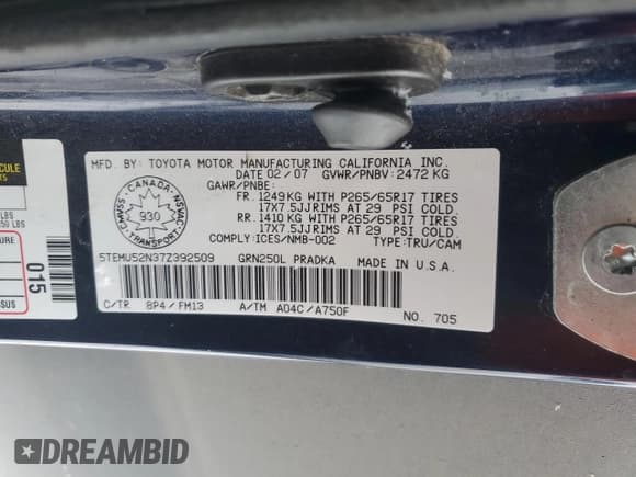 ✅ 2007 Toyota Tacoma • VIN: 5TEMU52N37Z392509 • Lot: 83677944. Listed on Copart with 208,856 mi. Free auction sales archive from the USA and detailed vehicle history report at DreamBid. Image 12.