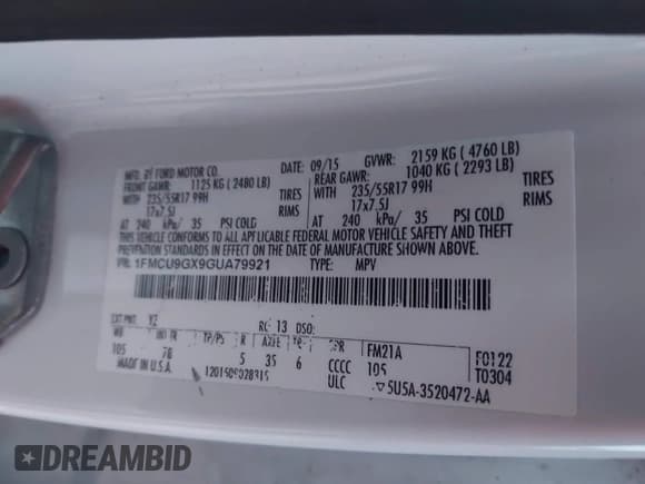 ✅ 2016 Ford Escape SE • VIN: 1FMCU9GX9GUA79921 • Lot: 43737647. Wystawiony na IAAI z przebiegiem 116 901 mil. Bezpłatny archiwum sprzedaży aukcyjnych z USA i szczegółowy raport historii pojazdu na DreamBid. Zdjęcie 9.