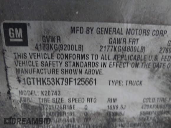 ✅ 2009 GMC Sierra 2500HD SLE • VIN: 1GTHK53K79F125661 • Lot: 41724375. Listed on IAAI with 99,631 mi. Free auction sales archive from the USA and detailed vehicle history report at DreamBid. Image 9.