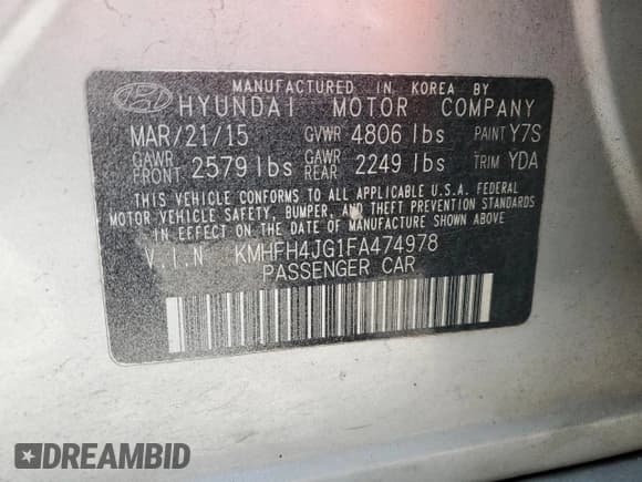 ✅ 2015 Hyundai Azera Limited • VIN: KMHFH4JG1FA474978 • Лот: 57388475. Опубликован ранее на Copart с пробегом 172 437 миль. Бесплатный доступ к архиву аукционных продаж из США и подробный отчёт об истории автомобиля на DreamBid. Изображение 12.