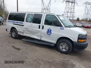 ✅ 2023 Chevrolet Express Passenger LS • VIN: 1GAZGNFP7P1151001 • Lot: 43680880. Listed on IAAI with 52,217 mi. Free auction sales archive from the USA and detailed vehicle history report at DreamBid. Image 1.