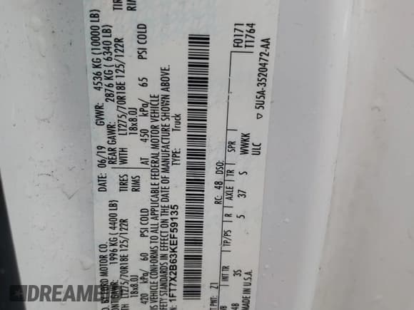 ✅ 2019 Ford F-250 XL • VIN: 1FT7X2B63KEF59135 • Lot: 52710485. Listed on Copart with Not provided. Free auction sales archive from the USA and detailed vehicle history report at DreamBid. Image 14.