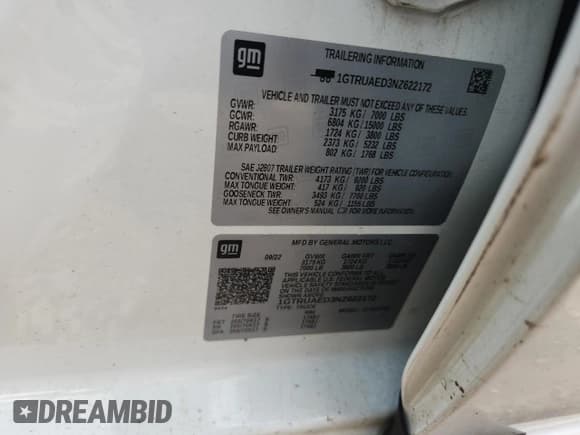 ✅ 2022 GMC Sierra 1500 Pro • VIN: 1GTRUAED3NZ622172 • Лот: 70840785. Опубликован ранее на Copart с пробегом 59 378 миль. Бесплатный доступ к архиву аукционных продаж из США и подробный отчёт об истории автомобиля на DreamBid. Изображение 12.