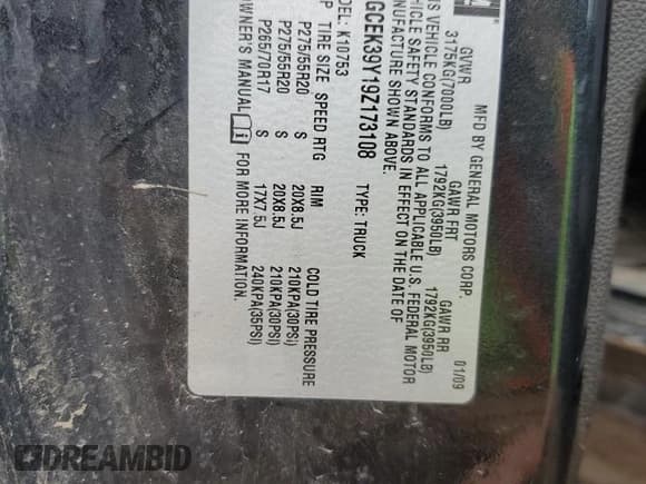 ✅ 2009 Chevrolet Silverado 1500 • VIN: 1GCEK39Y19Z173108 • Лот: 54953123. Опубликован ранее на Copart с пробегом 161 112 миль. Бесплатный доступ к архиву аукционных продаж из США и подробный отчёт об истории автомобиля на DreamBid. Изображение 12.