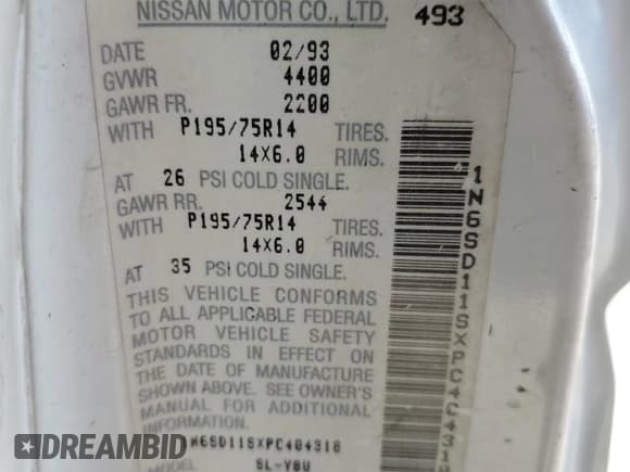 ✅ 1993 Nissan Frontier • VIN: 1N6SD11SXPC404318 • Lot: 67115335. Listed on Copart with 140,551 mi. Free auction sales archive from the USA and detailed vehicle history report at DreamBid. Image 12.