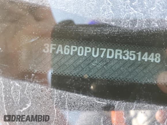 ✅ 2013 Ford Fusion SE Luxury • VIN: 3FA6P0PU7DR351448 • Lot: 80560465. Listed on Copart with Not provided. Free auction sales archive from the USA and detailed vehicle history report at DreamBid. Image 13.