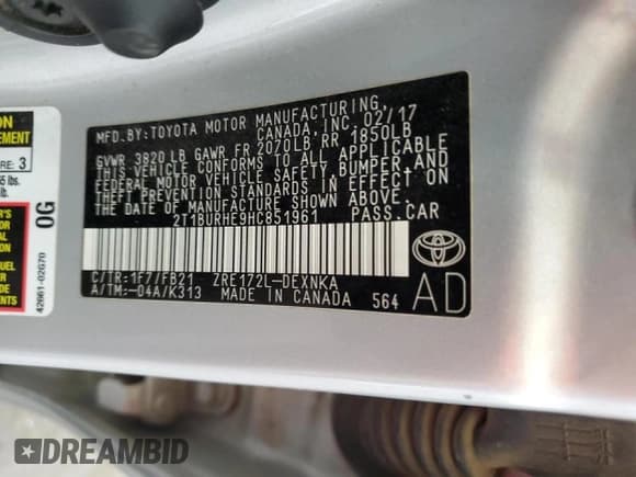 ✅ 2017 Toyota Corolla LE • VIN: 2T1BURHE9HC851961 • Лот: 84831175. Опубликован ранее на Copart с пробегом 94 243 миль. Бесплатный доступ к архиву аукционных продаж из США и подробный отчёт об истории автомобиля на DreamBid. Изображение 12.