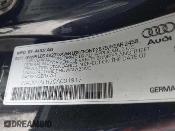 ✅ 2012 Audi S5 Prestige • VIN: WAUVVAFR3CA001917 • Лот: 43025165. Опубликован ранее на IAAI с пробегом 84 497 миль. Бесплатный доступ к архиву аукционных продаж из США и подробный отчёт об истории автомобиля на DreamBid. Изображение 9.