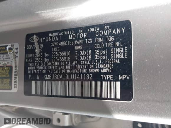 2020 Hyundai Tucson SEL с VIN KM8J3CAL9LU141132, выставлен на аукционе IAAI как лот 42600777 с пробегом 122 097 миль миль и . История ставок и продаж доступна на DreamBid. Изображение 9.