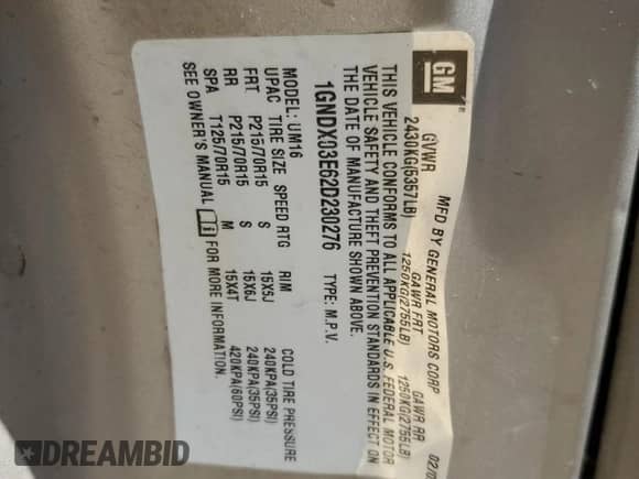 2002 Chevrolet Venture Plus 1SB z VIN 1GNDX03E62D230276, wystawiony jako Copart lot #64879045 z przebiegiem 142 529 mil mil oraz Czysty tytuł • Clean title. Historia ofert i sprzedaży dostępna na DreamBid. Obrazek 13.