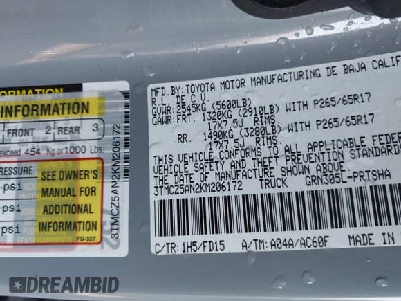 ✅ 2019 Toyota Tacoma SR • VIN: 3TMCZ5AN2KM206172 • Лот: 41211900. Опубликован ранее на IAAI с пробегом 79 411 миль. Бесплатный доступ к архиву аукционных продаж из США и подробный отчёт об истории автомобиля на DreamBid. Изображение 9.