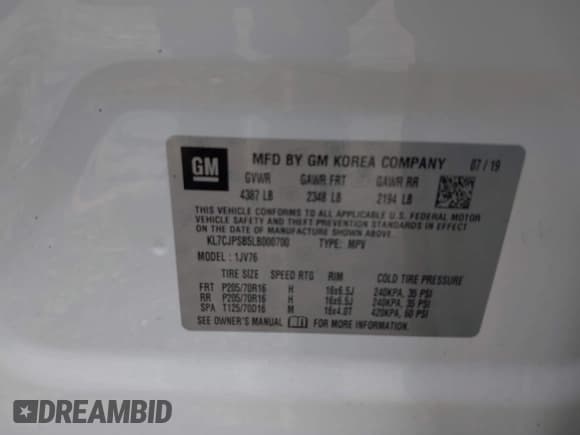 ✅ 2020 Chevrolet Trax LT • VIN: KL7CJPSB5LB000700 • Lot: 43531707. Wystawiony na IAAI z przebiegiem 28 920 mil. Bezpłatny archiwum sprzedaży aukcyjnych z USA i szczegółowy raport historii pojazdu na DreamBid. Zdjęcie 9.