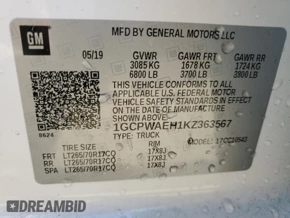 ✅ 2019 Chevrolet Silverado 1500 Work Truck • VIN: 1GCPWAEH1KZ363567 • Lot: 70954155. Wystawiony na Copart z przebiegiem 84 477 mil. Bezpłatny archiwum sprzedaży aukcyjnych z USA i szczegółowy raport historii pojazdu na DreamBid. Zdjęcie 12.