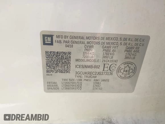 ✅ 2018 Chevrolet Silverado 1500 LT • VIN: 3GCUKREC2JG373136 • Lot: 43377912. Wystawiony na IAAI z przebiegiem 113 869 mil. Bezpłatny archiwum sprzedaży aukcyjnych z USA i szczegółowy raport historii pojazdu na DreamBid. Zdjęcie 9.