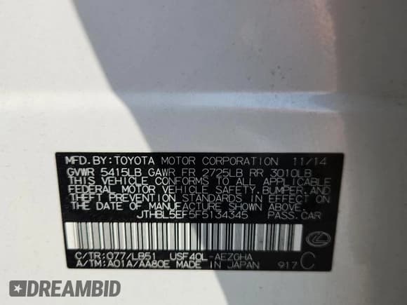 ✅ 2015 Lexus LS 460 • VIN: JTHBL5EF5F5134345 • Лот: 63508055. Опубликован ранее на Copart с пробегом 62 471 миль. Бесплатный доступ к архиву аукционных продаж из США и подробный отчёт об истории автомобиля на DreamBid. Изображение 12.