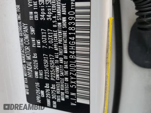 ✅ 2017 Hyundai Santa Fe 2.4L • VIN: 5XYZUDLB4HG418390 • Лот: 55275014. Опубликован ранее на Copart с пробегом 69 981 миль. Бесплатный доступ к архиву аукционных продаж из США и подробный отчёт об истории автомобиля на DreamBid. Изображение 13.