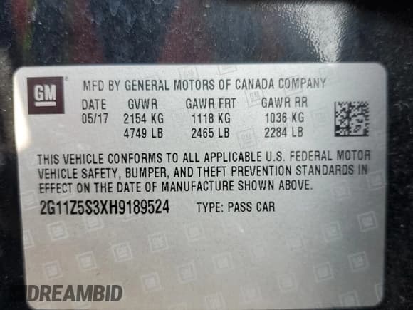 ✅ 2017 Chevrolet Impala LS • VIN: 2G11Z5S3XH9189524 • Lot: 58988855. Listed on Copart with 162,905 mi. Free auction sales archive from the USA and detailed vehicle history report at DreamBid. Image 12.