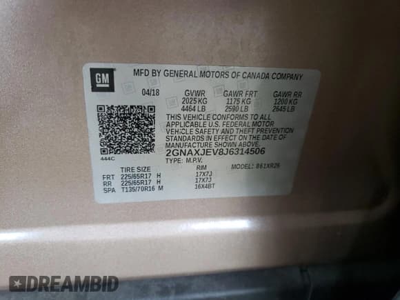 ✅ 2018 Chevrolet Equinox LT • VIN: 2GNAXJEV8J6314506 • Lot: 93093755. Wystawiony na Copart z przebiegiem 85 894 mil. Bezpłatny archiwum sprzedaży aukcyjnych z USA i szczegółowy raport historii pojazdu na DreamBid. Zdjęcie 13.