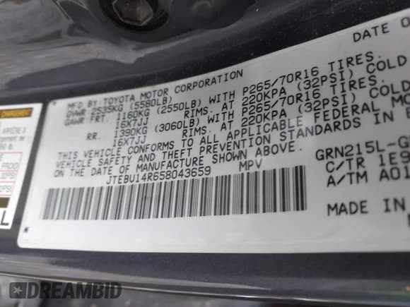 ✅ 2005 Toyota 4Runner SR5 • VIN: JTEBU14R658043659 • Lot: 43760349. Wystawiony na IAAI z przebiegiem 158 120 mil. Bezpłatny archiwum sprzedaży aukcyjnych z USA i szczegółowy raport historii pojazdu na DreamBid. Zdjęcie 9.