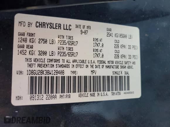 2008 Dodge Nitro SXT с VIN 1D8GU28K38W128408, выставлен на аукционе Copart как лот 82623454 с пробегом 137 886 миль миль и Чистый • Clean title. История ставок и продаж доступна на DreamBid. Изображение 13.