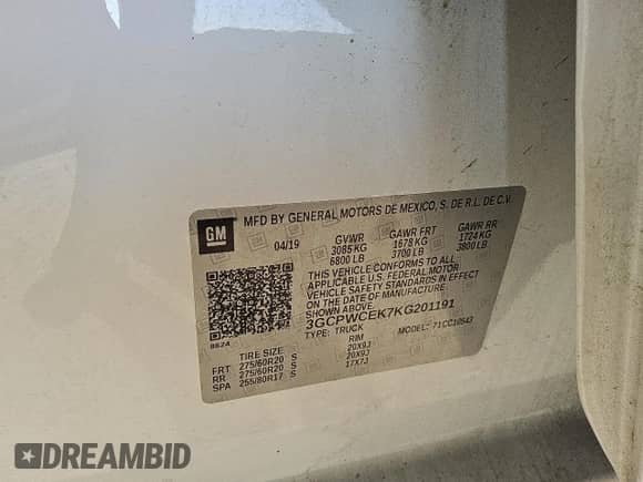 2019 Chevrolet Silverado 1500 LT с VIN 3GCPWCEK7KG201191, выставлен на аукционе Copart как лот 53102475 с пробегом 117 452 миль миль и Чистый • Clean title. История ставок и продаж доступна на DreamBid. Изображение 12.