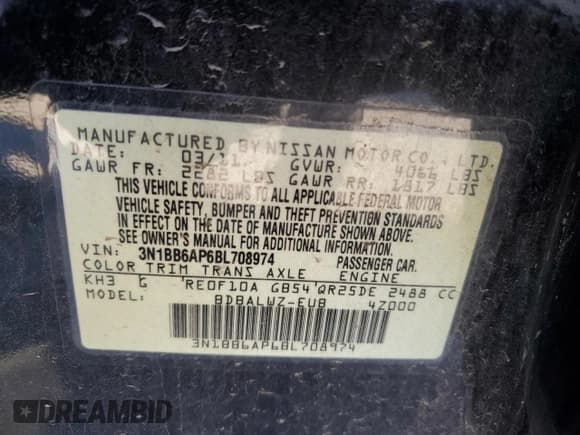 ✅ 2011 Nissan Sentra SE-R • VIN: 3N1BB6AP6BL708974 • Lot: 42222005. Listed on Copart with 180,346 mi. Free auction sales archive from the USA and detailed vehicle history report at DreamBid. Image 13.