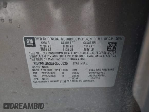 ✅ 2015 Cadillac SRX Premium Collection • VIN: 3GYFNGE33FS550036 • Lot: 43666691. Listed on IAAI with 122,592 mi. Free auction sales archive from the USA and detailed vehicle history report at DreamBid. Image 9.