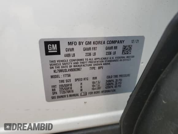 2022 Chevrolet TrailBlazer RS z VIN KL79MUSL4NB083967, wystawiony jako Copart lot #90722665 z przebiegiem 23 536 mil mil oraz Szkoda całkowita • Salvage title. Historia ofert i sprzedaży dostępna na DreamBid. Obrazek 14.