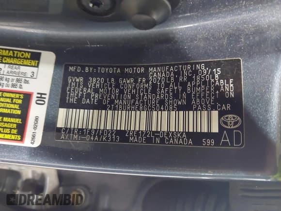 ✅ 2016 Toyota Corolla L • VIN: 2T1BURHE8GC504085 • Lot: 43722612. Listed on IAAI with 136,975 mi. Free auction sales archive from the USA and detailed vehicle history report at DreamBid. Image 9.