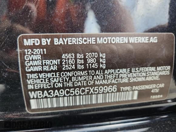 ✅ 2012 BMW 3 Series 335i • VIN: WBA3A9C56CFX59966 • Lot: 69663035. Listed on Copart with 118,570 mi. Free auction sales archive from the USA and detailed vehicle history report at DreamBid. Image 12.