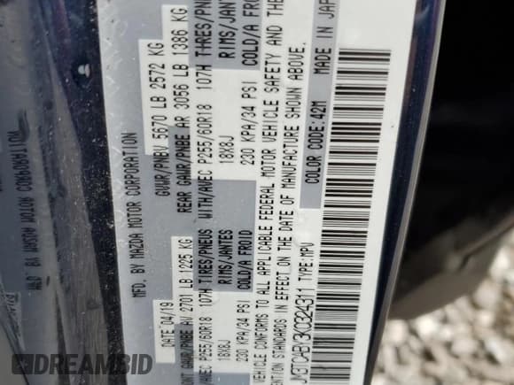 ✅ 2019 Mazda CX-9 Sport • VIN: JM3TCABY3K0324311 • Лот: 81671405. Опубликован ранее на Copart с пробегом 84 783 миль. Бесплатный доступ к архиву аукционных продаж из США и подробный отчёт об истории автомобиля на DreamBid. Изображение 13.