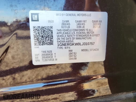 ✅ 2020 Chevrolet Traverse LT Cloth • VIN: 1GNERGKW0LJ310757 • Lot: 84817065. Listed on Copart with 90,530 mi. Free auction sales archive from the USA and detailed vehicle history report at DreamBid. Image 13.