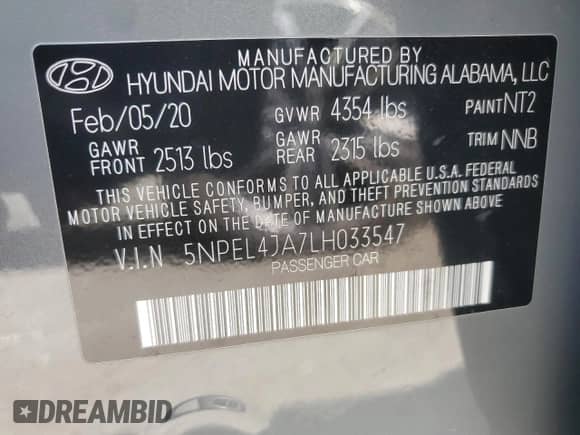 2020 Hyundai Sonata SEL с VIN 5NPEL4JA7LH033547, выставлен на аукционе Copart как лот 71215795 с пробегом 94 939 миль миль и Списание • Salvage title. История ставок и продаж доступна на DreamBid. Изображение 12.